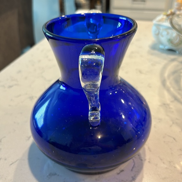 Vintage Handmade in Poland Vase by Wanda Imported. Covalt Blue, Clear Handles - Picture 2 of 6